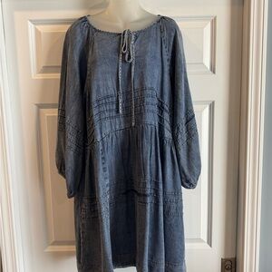 Easel Denim Blue Long Sleeve Dress